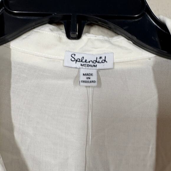 Splendid Medium Combo Roll Tab Sleeves Blouse White Gray Colorblock Button Up - Picture 6 of 8